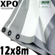 Lona: 12,0 x 8,0m Loneiro Xtreme XPO Poliolefina Premium Industrial Branca Prata Anti-Chamas Impermeável Ilhós soldado por Ultrassom a cada 50cm