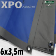 Lona 6,0 x 3,5m Loneiro Xtreme XPO Poliolefina Premium Industrial Azul Cinza Anti-Chamas Impermeável Ilhós soldado por Ultrassom a cada 50cm