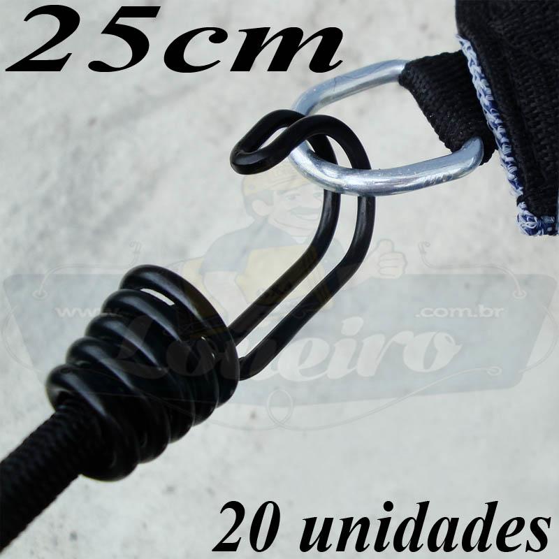 Elástico de Borracha Latex LonaFlex Super Gancho Duplo 25cm x 8mm com 20 pcs cor preto