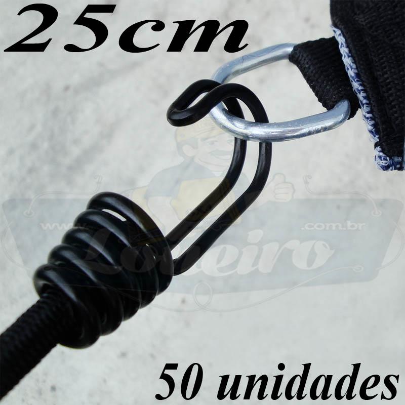 Elástico de Borracha Latex LonaFlex Super Gancho Duplo 25cm x 8mm com 50 pcs cor preto