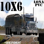 Lona: 10,0 x 6,0m PVC Premium Caminhão Vinil Preto Fosco AntiChamas com 16 LonaFlex Gancho 25cm e 16 LonaFlex Gancho 50cm