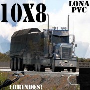 Lona: 10,0 x 8,0m PVC Premium Caminhão Vinil Preto Fosco AntiChamas com 18 LonaFlex Gancho 25cm e 18 LonaFlex Gancho 50cm