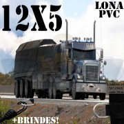 Lona: 12,0 x 5,0m PVC Premium Caminhão Vinil Poliéster Preto Fosco AntiChamas com 17 LonaFlex Gancho 25cm e 17 LonaFlex Gancho 50cm