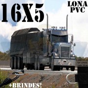 Lona: 16,0 x 5,0m PVC Premium Caminhão Vinil Poliéster Preto Fosco AntiChamas com 21 LonaFlex Gancho 25cm e 21 LonaFlex Gancho 50cm 1 ROW 0,75m