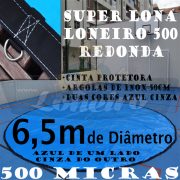 Lona 6,5m de Diâmetro Redonda Azul de um lado e Cinza Chumbo do outro com 500 Micras com argolas "D" INOX a cada 50cm