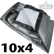 Lona 10x4 pppe 500 micra branca prata acabamento cinza argolas D inox cinta preta reforço reforçada durabilidade alta resistente loneiro