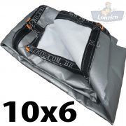 Lona 10x6 pppe 500 micra branca prata acabamento cinza argolas D inox cinta preta reforço reforçada durabilidade alta resistente loneiro