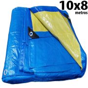 Lona: 10,0 x 8,0m Azul e Amarela 150 Micra + ilhos e cantoneiras para cobertura proteção capa básica de polietileno impermeável com duas cores