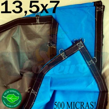 Lona: 13,5 x 7,0m Loneiro 500 Micras PPPE Azul e Cinza com argolas 