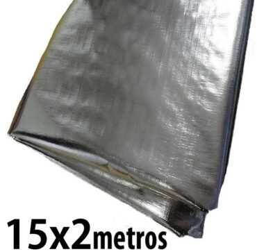 Lona: 15,0 x 2,0m Loneiro 300 Micras Metalizada de um lado e Branca do outro sem acabamento para estufa grow jardim cultivo indoor de plantas