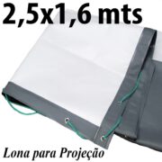 Lona 2,50 x 1,6 mts PVC Branco Fosco Cinza para Projeção Telão Palestra Cinema Slide DataShow DataCenter Loneiro Projetor de Imagens 600 Micras ilhoses a cada 50cm + 10 metros de corda 4mm