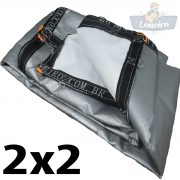 Lona 2x2 pppe 500 micra branca prata acabamento cinza argolas D inox cinta preta reforço reforçada durabilidade alta resistente loneiro