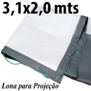 Lona 3,10 x 2,0 mts PVC Branco Fosco / Cinza para Projeção Telão Projetor de Imagens 600 Micras ilhoses a cada 50cm + 10 metros de corda 4mm