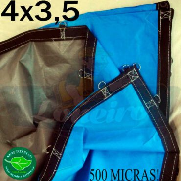 Lona 4,0 x 3,5m Loneiro 500 Micras PPPE Azul e Cinza com argolas 