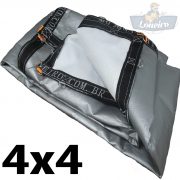 Lona 4x4 pppe 500 micra branca prata acabamento cinza argolas D inox cinta preta reforço reforçada durabilidade alta resistente loneiro