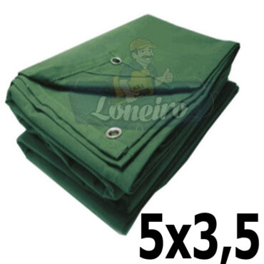 Lona 5,0 x 3,5m Encerado de Algodão Verde Impermeável para Cobertura Carga Caminhão com 4 Ilhoses