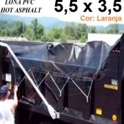 Lona 5,5 x 3,5m Laranja PVC HOT ASPHALT RESISTÊNCIA de + 200°C Caminhão Vinil Preto Fosco Transporte Massa Asfalto Quente CBUQ + Extensores Elásticos