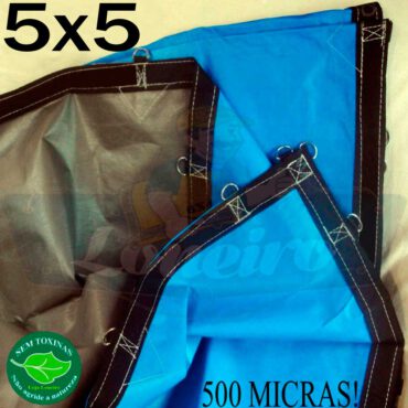 Lona 5,0 x 5,0m Loneiro 500 Micras PPPE Azul e Cinza com argolas 