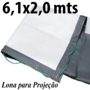 Lona 6,10 x 2,0 mts PVC Branco Fosco / Cinza para Projeção Telão Projetor de Imagens 600 Micras ilhoses a cada 50cm + 20 metros de corda 4mm