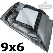 Lona 9x6 pppe 500 micra branca prata acabamento cinza argolas D inox cinta preta reforço reforçada durabilidade alta resistente loneiro