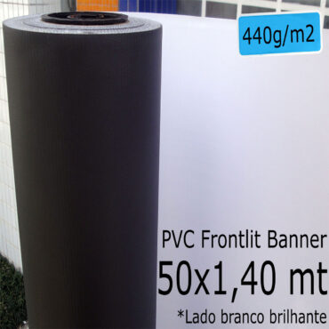 Tecido Lona: Banner 50x1,40 Metros Branco Brilhante / Preto 440 GSM Bobina PVC Vinil Rolo para Impressão Digital Banners Propagandas Fachadas Posters