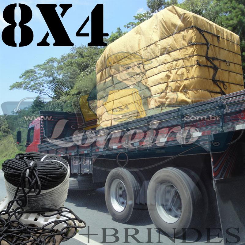 Lona 8,0 x 4,0m Encerado para Caminhão Truck + Ilhoses com 40 metros de Corda Preta 10mm + 40 metros Corda 8mm de brinde!