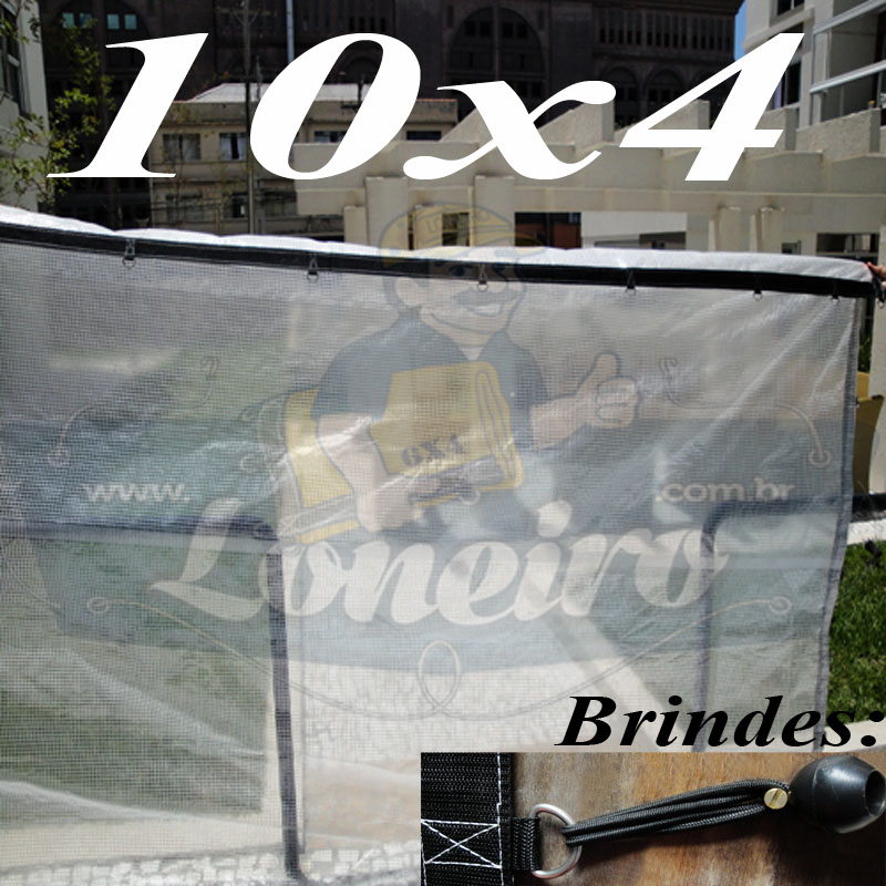 Lona: 10,0 x 4,0m Transparente 400 Micras Plástica Crystal Argolas + 40 metros Corda 4mm!