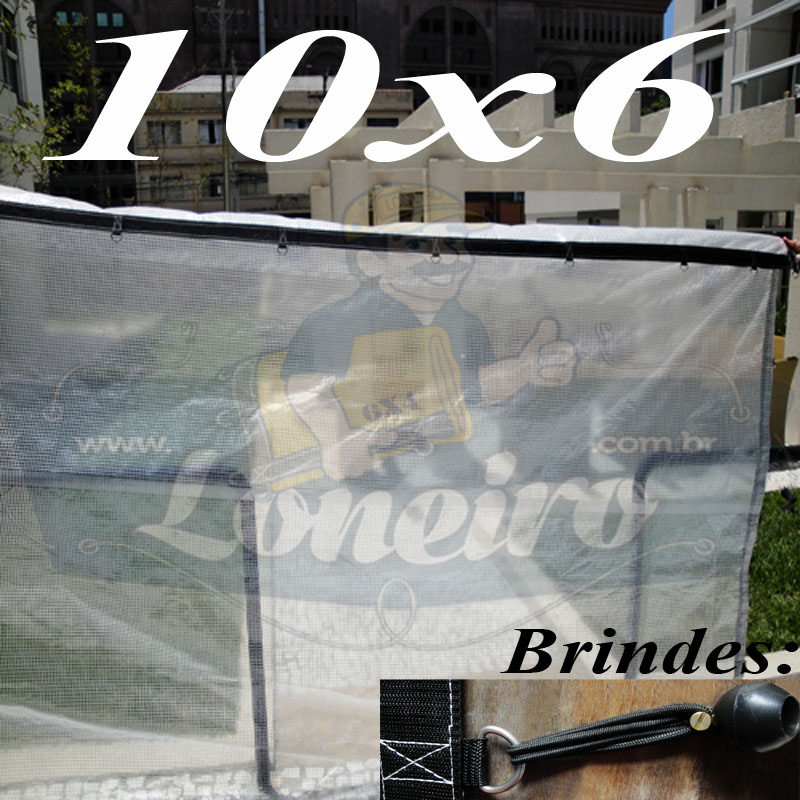 Lona: 10,0 x 6,0m Transparente 400 Micras Plástica Crystal Argolas com + 40 metros Corda 4mm!