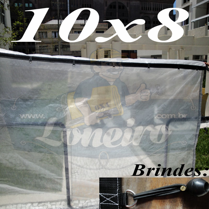 Lona: 10,0 x 8,0m Transparente 400 Micras Plástica Crystal Argolas + 40 metros Corda 4mm!