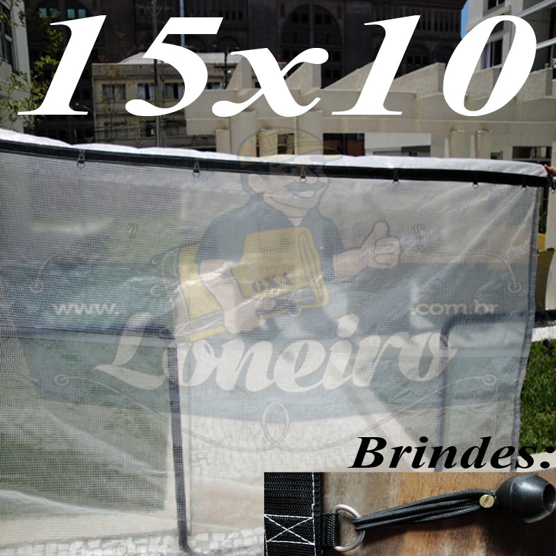 Lona: 15,0 x 10,0 Transparente 400 Micra Plástica Crystal Argolas + 60 metros Corda 6mm!