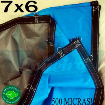 Lona 7,0 x 6,0m Loneiro 500 Micras PPPE Azul e Cinza com argolas 