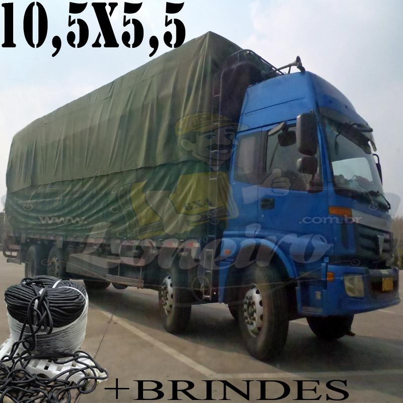 Lona: 10,5 x 5,5m Cotton Encerado RipStop Algodão Verde Caminhão Triminhão + 60 metros Corda 8mm com 1 ROW 0,75m