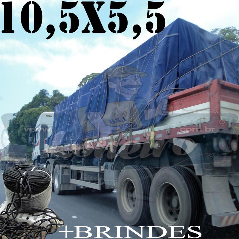 Lona: 10,5 x 5,5m Cotton Encerado RipStop Algodão Azul Caminhão Triminhão + 60 metros Corda 8mm com 1 ROW 0,75m