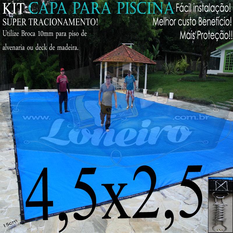 Capa para Piscina Super 4,5 x 2,5m Azul/Preto PP/PE Lona Térmica Premium +40m+40p+1b