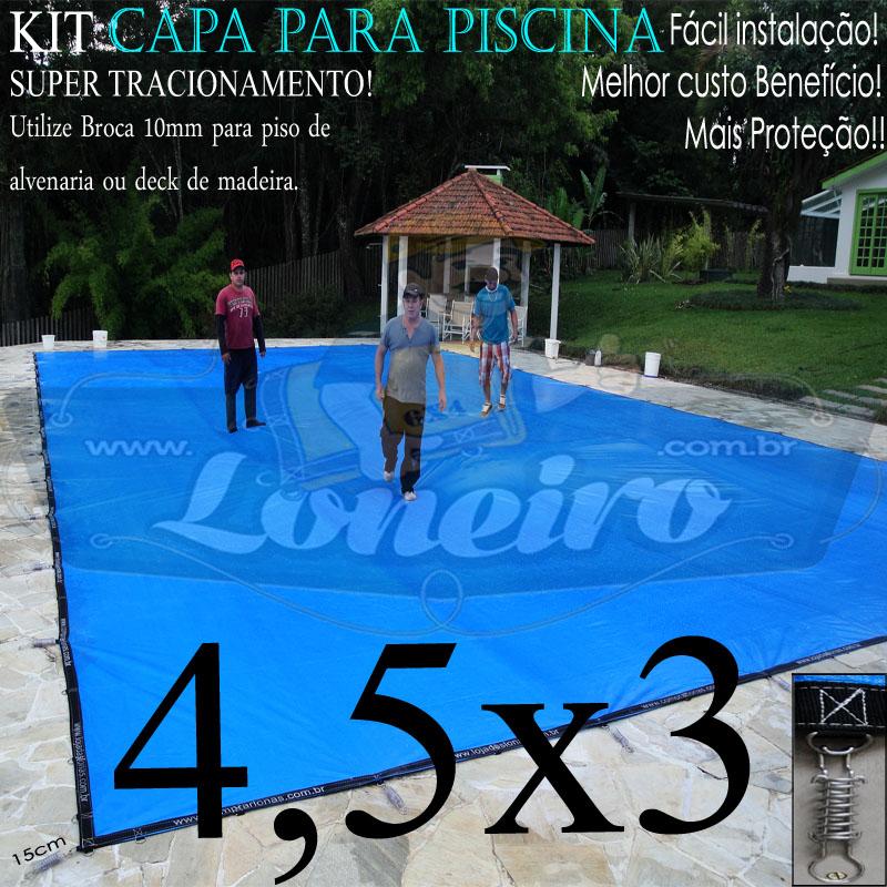 Capa para Piscina Super 4,5 x 3,0m Azul/Cinza PP/PE Lona Térmica Premium +42m+42p+1b