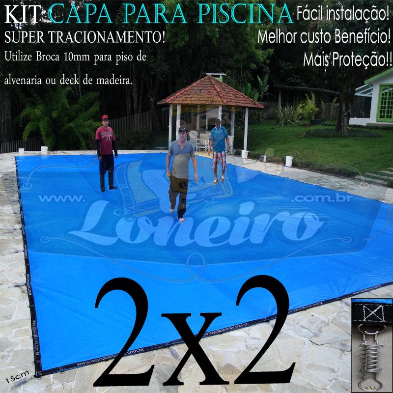 Capa para Piscina Super 2,0 x 2,0m Azul/Preto PP/PE Lona Térmica de Proteção e Cobertura +28m+28p+1b