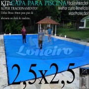 Capa para Piscina Super 2,5 x 2,5m Azul/Cinza PP/PE Lona Térmica Premium +32m+32p+1b