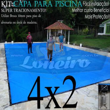 Capa para Piscina Super 4,0 x 2,0m Azul/Cinza PP/PE Lona Térmica Premium de Proteção e Segurança +36m+36p+1b