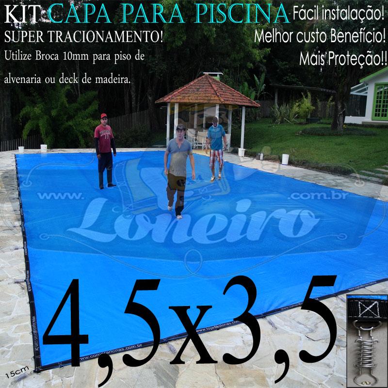 Capa para Piscina Super 4,5 x 3,5m Azul/Cinza Chumbo PP/PE Lona Térmica Premium +44m+44p+1b