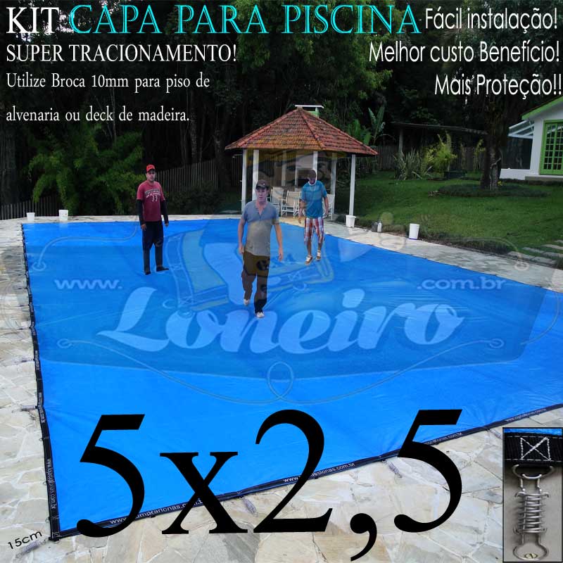 Capa para Piscina Super 5,0 x 2,5m Azul/Cinza PP/PE Lona Térmica Premium +42m+42p+1b