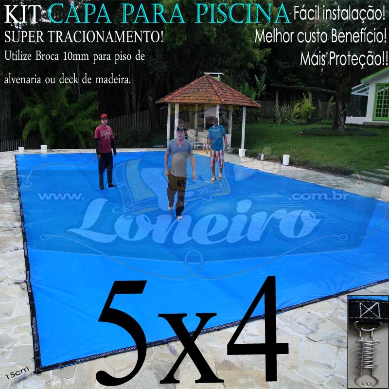 Capa para Piscina Super 5,0 x 4,0m Azul/Preto PP/PE Lona Térmica Premium +48m+48p+1b