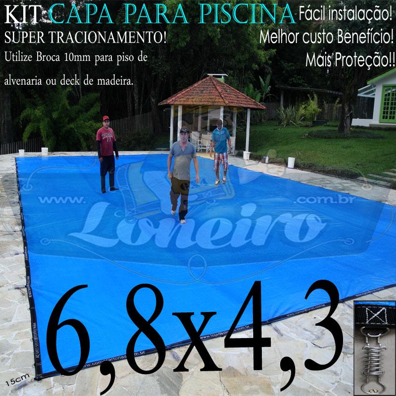 Capa para Piscina Super 6,8 x 4,3m PP/PE Azul-Cinza Lona Térmica Premium +57m+57p+3b