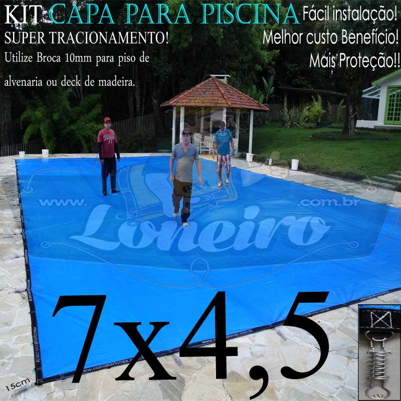 Capa para Piscina Super 7,0 x 4,5m Azul/Cinza PP/PE Lona Térmica Proteção Premium +58m+58p+3b
