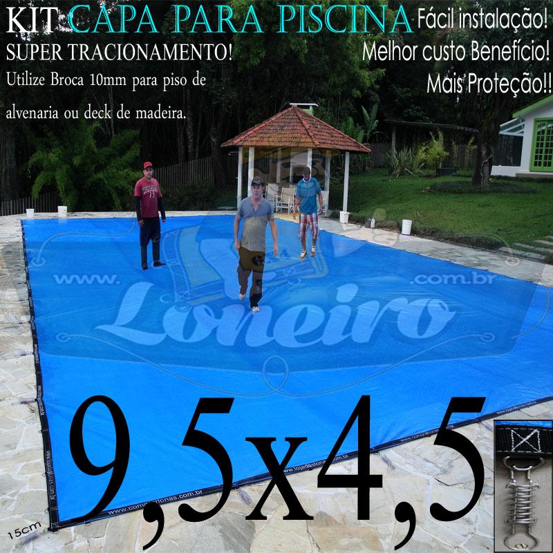 Capa para Piscina Super 9,5 x 4,5m PE/PE Azul - Cinza Lona Térmica Proteção Segurança Premium +68m+68p+3b