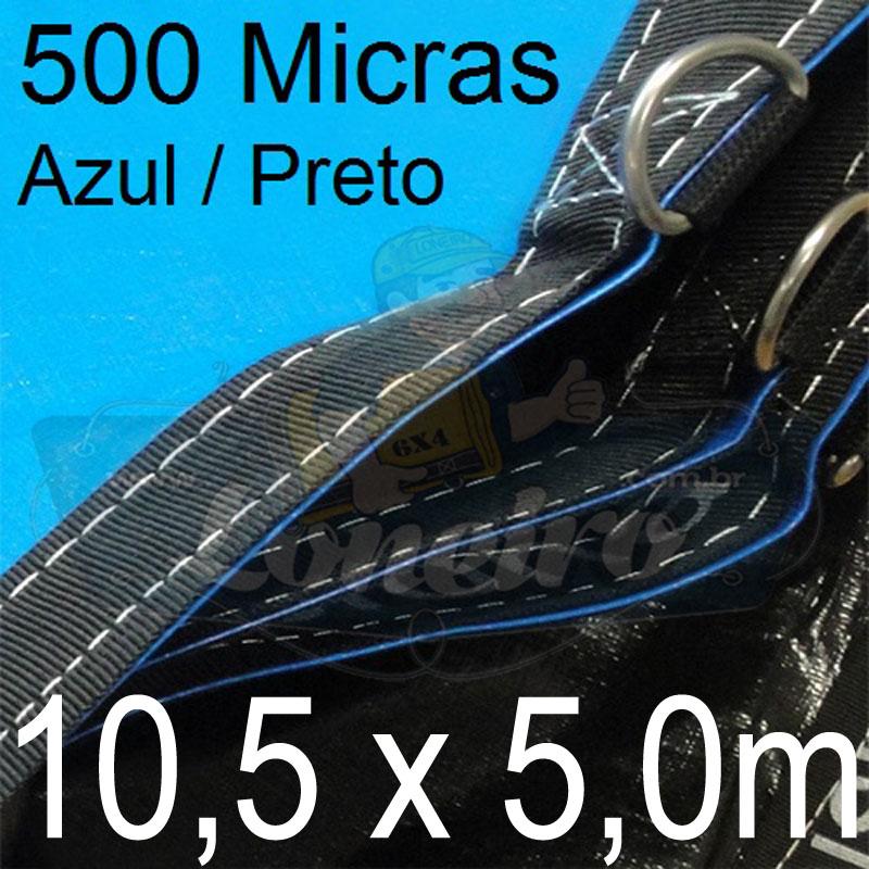 Lona: 10,5 x 5,0m Loneiro 500 Micras PPPE Impermeável Azul e Preto com argolas 