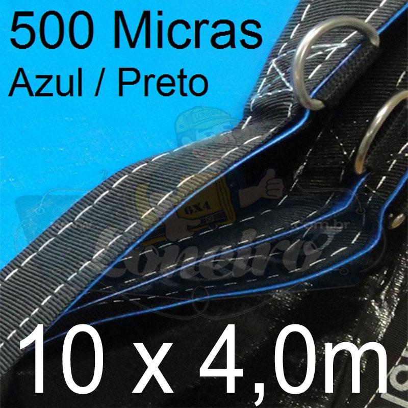 Lona: 10,0 x 4,0m Loneiro 500 Micras PPPE Impermeável Azul e Preto com argolas 