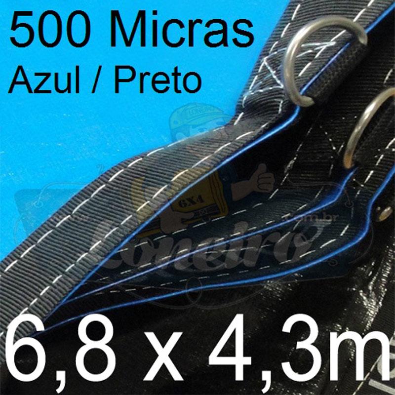 Lona 6,8 x 4,3m Loneiro 500 Micras PPPE Azul e Cinza com argolas 