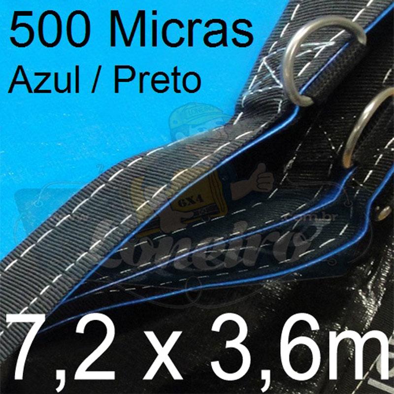 Lona 7,2 x 3,6m Loneiro 500 Micras PPPE Azul e Preto com argolas 