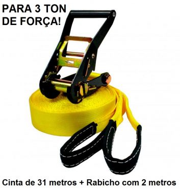 Kit Slackline Cinta 31 Metros Amarela com Alças e Catraca + 2 Protetores de Árvores em Lona mais resistente Slack com Rabicho de 2 metros