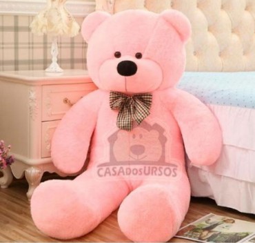 Urso de Pelucia Gigante Rosa 1,4 Metros ou 140cm de altura - Presente ideal para a Namorada / Natal / Dia dos Namorados